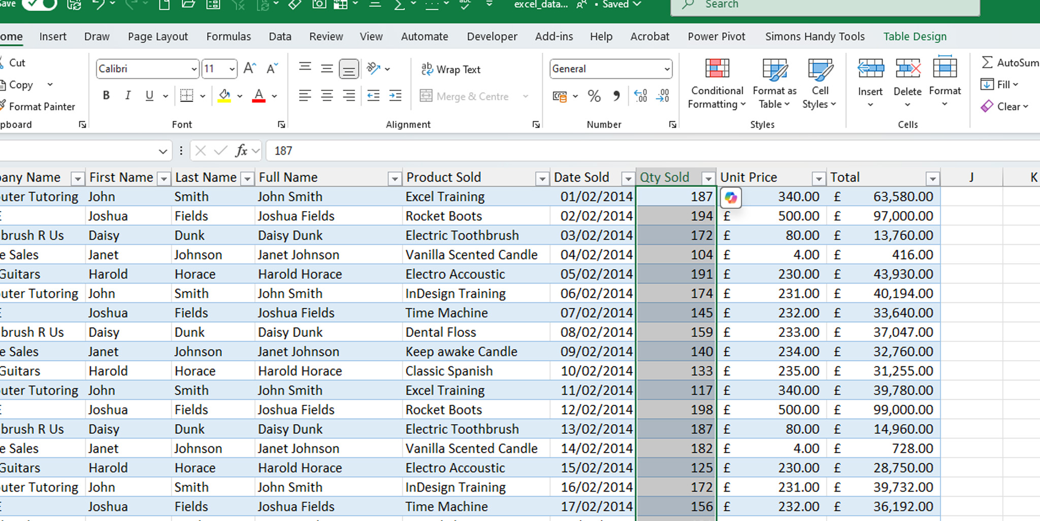 Beginner working on an Excel spreadsheet.